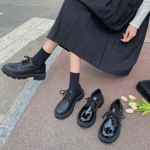 2021 Pumps Waterproof Platform leather shoes women spring autumn Round head vintage lace-up fashion single shoes heels girls