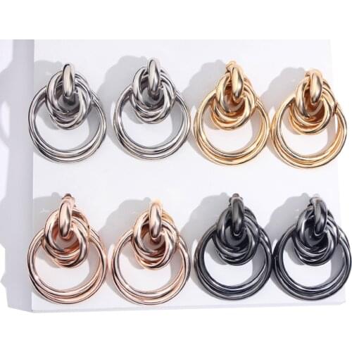 JUST FEEL Gold Color Circle Big Stud Earrings 2020 Fashion Girls Jewelry Punk Simple Round Statement Bride Earring For Women