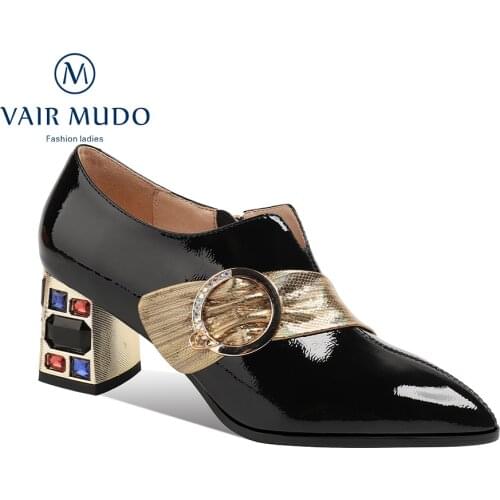 VAIR MUDO Women Pumps Shoes High Heels Spring Autumn Patent Leather Black Patent Leather Pointed Toe Office & Career WM-X106-C
