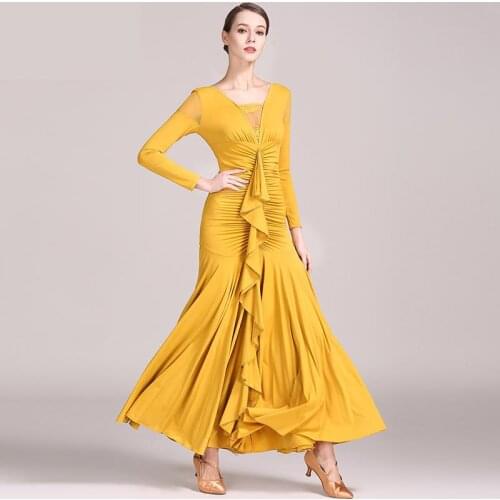 New Standard Ballroom Dance Dresses 2019 High Quality Lace Sleeve Flamenco Dancing Skirt Women Cheap Stage Waltz Ballroom Dress