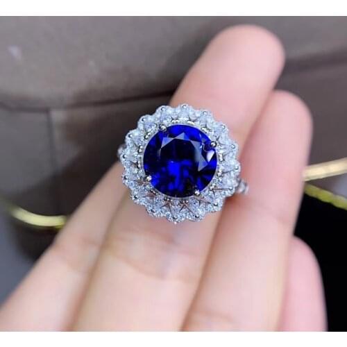 Exquisite blue Sapphire gem ring for women silver jewelry real 925 silver round good gem supply certificate party gift