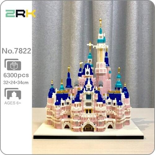 ZRK 7822 World Architecture Amusement Park Pink Castle 3D Model DIY Mini Diamond Blocks Bricks Building Toy for Children no Box