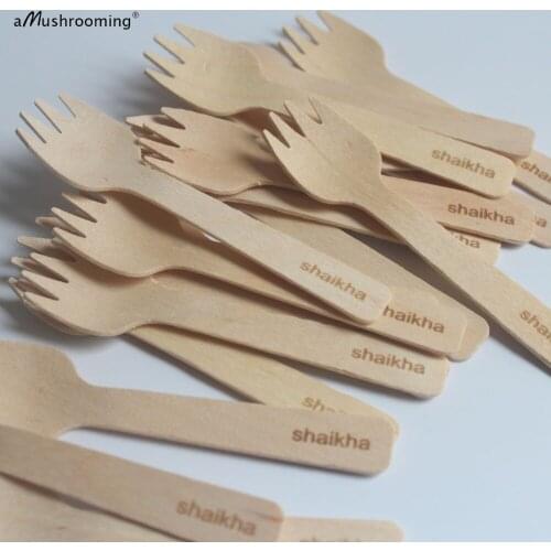 100pcs Personalized Gifts with Letters Monogram Laser Engraved Wooden Mini Forks Wedding Birthday Engagement Man Women