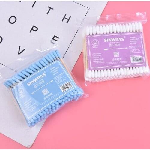 100pcs/Pack Women Makeup Cotton Buds Tip Wood Sticks Nose Ears Cleaning Health Care Tools Double Head Cotton Swab