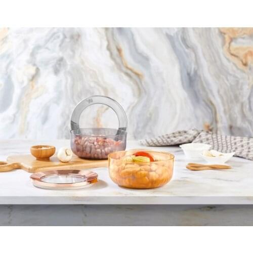 2'li Yuvarlak Şeffaf Saklama Kabı İki Renk Bakır Füme Mutfak Araçları Gıda Kuruyemiş Tahıl Depolama Yemek Yüksek Kaliteli