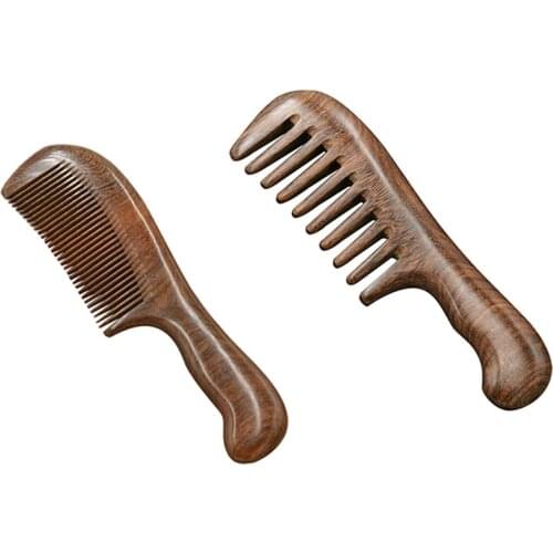 2Pcs Sandalwood Wide Tooth Comb Curly Hair Portable Coarse Tooth Wooden Comb Hair Massage Tool, Fine & Coarse
