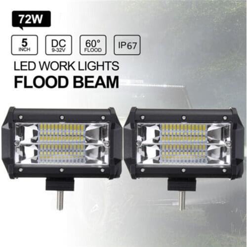 2pcs/set 5 Inch 72W 6000K LED Work Light Bar Flood Driving Lamp Je-ep Truck Boat Off Road