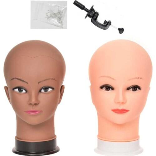 22inch New Female Bald Mannequin Head With Stand Cosmetology Practice African Training Manikin Head For Hair Styling Wigs Making