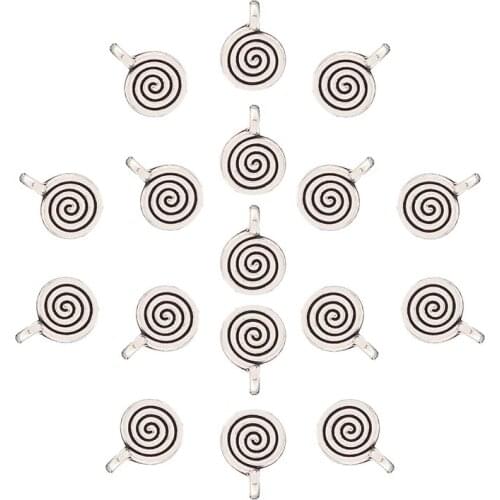 50pcs/lot Tibetan Silver Swirl Spiral Circle Charms Pendants Beads for Bracelet Earring Jewelry Making Findings 12x9mm