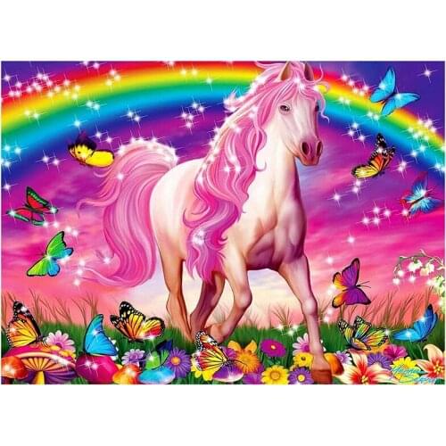 Diamond Painting Full Circle Diamond Kit Rhinestone Picture Art Craft Home Door Decoration (Rainbow Horse)