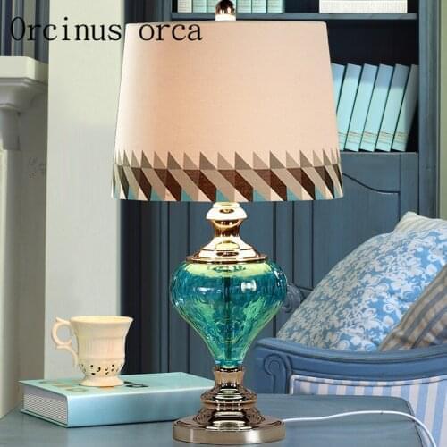 American blue glass table lamp living room bedroom Mediterranean modern simple creative desk lamp free shipping