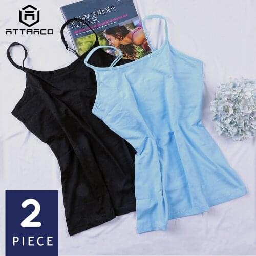 ATTRACO Women Camisole Underwear Cotton Soft Slim Sling Tank Tops Adjustable Straps Night Sleepwear Fitness Wear Pack of 2