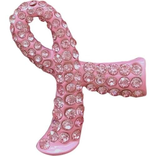 MZC pink ribbon breast cancer prevention brooch dress adorns button crystal pin badge