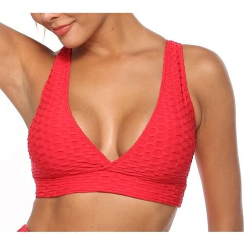 Pad Sexy Criss Cross Yoga Sports Bra Top for Fitness Clothing Push Up Workout Bra Active Wear Women Jacquard Bubble Brassiere