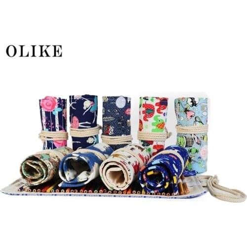 OLIKE 36/48/72 Holes Pencil Case School Canvas Roll Pouch Comestic Makeup Brush Bag Pen Storage Pencil Box Cases for Art Student