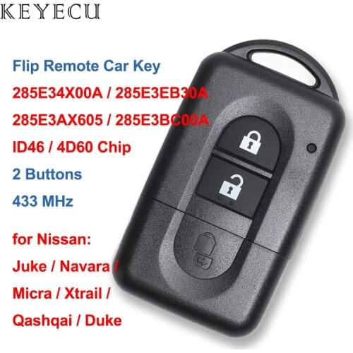 Keyecu Flip Remote Car Key Fob 2 Buttons 433MHz ID46/ 4D60 Chip for Nissan Juke Navara Micra Xtrail Qashqai Duke