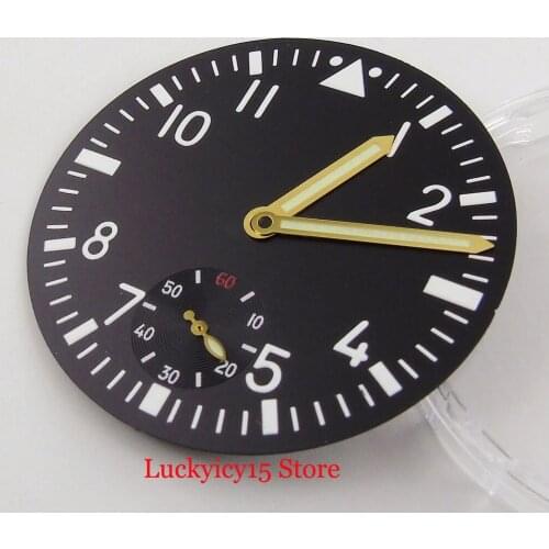 Sterile Black 38.9mm Watch Dial Fit for 6498 Hand Winding Movement + Golden Watch Needles Watch Hand