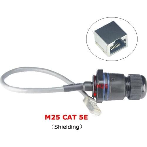 Shielded M25 RJ45 CAT 5E Gigabit Ethernet Waterproof connector plug RJ 45 AP outdoor IP Camera IP68 Water proof cable 25cm