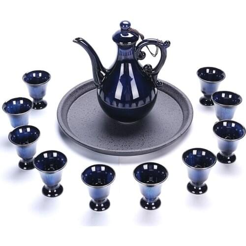 Porcelain Wine Set Liquor Fair Mug Antique Imitation Chinese Style Classical Sake Wine Set Small Shot Glass Set Liquor Bottle