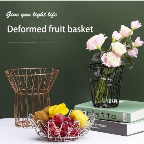 Hot Sale Changeable Fruit Basket Creative Retractable Folding Storage Basket Multi Shape Hollow Out Stainless Steel Fruit Basket