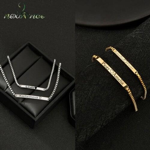 New Customized Boxes Curved Couple Bracelet Stainless Steel Engrave Name Date Bangle Bracelets on hand Lover Wrist Jewelry Gift