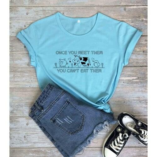 Once you meet them You can't eat them vegetarian funny graphic women fashion unisex pure cotton casual t shirt vintage tees tops