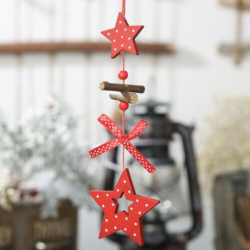 Red Wooden Christmas Drop Pendants Bowknot Heart Star Snowflake Xmas Tree Ornament Home Christmas Party New Year Decorations