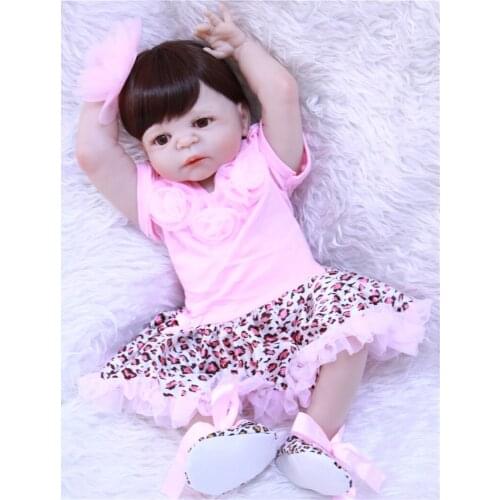 22" Fashion brand girl doll reborn full body silicone vinyl can enter water bath doll toys bebe gift reborn realista