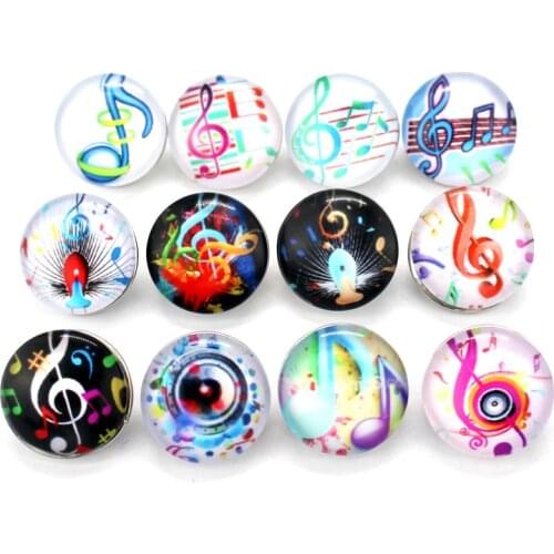 Hot selling 10pcs/lot musical notation Snap Buttons Charms flower 18mm Glass Buttons Fit DIY Snap Bracelets&Bangle Jewelry
