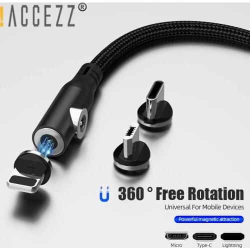 !ACCEZZ Straight & Elbow Magnetic USB Cable Fast Charging For iPhone 11 XR 8 7 Plus Redmi Note 8 9 Micro USB Type C Charger Wire