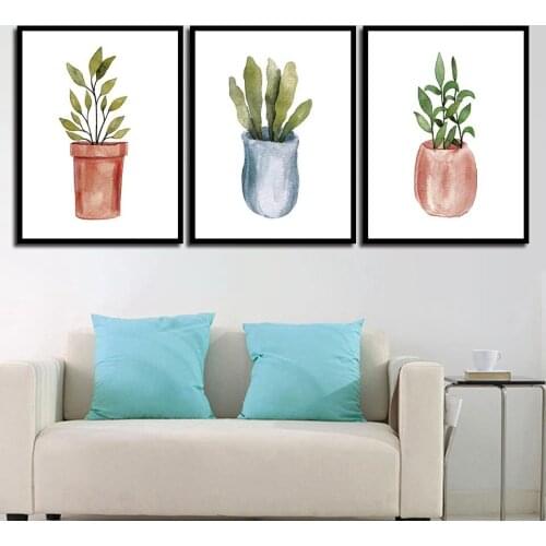 Plant Pot Wall Decor Minimalist Poster Canvas Art Wall Decoration Modern Wall Pictures for Living Room