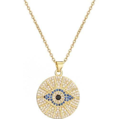 Trendy Gold Plated Evil Eye AAA+ Cubic Zircon Pendant Neclace For Women Lucky Turkish Fashion Jewelry Womens NecklaceGift Party
