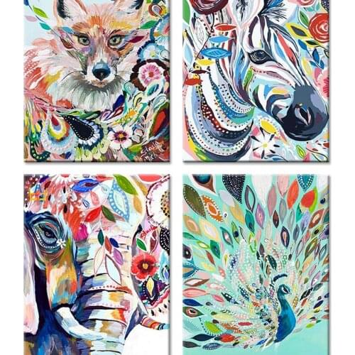 5D DIY Poured Glue Diamond Painting Kits Scalloped Edge Animals Full Round With AB Drill Frameless On Canvas Fox Handpaint Gift