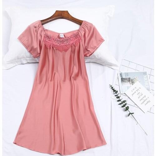 Night skirt summer new ice silk short-sleeved sweet princess loose and comfortable satin chiffon pajamas