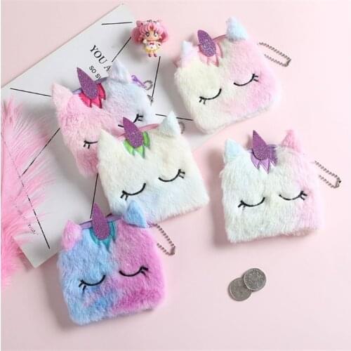 Unicorn Plush Bag Cute Clutch Bag Data Cable Earphone Storage Bag Square Cartoon Childrens Toy Small Purse Girl Change Coin Bag