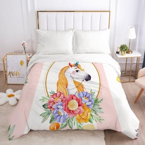 Unicorn Cartoon Duvet Cover with Zipper Comforter/Quilt/Blanket Case 140x200 King 3D Bedding For Baby Kids Child Girls Boys