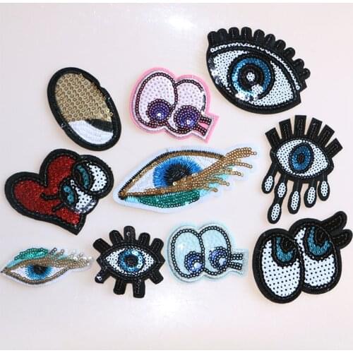 Various cute eyes Cartoon Sequin icon Embroidered Iron on Patches for Clothing DIY Stripes Clothes Patchwork Custom Badges