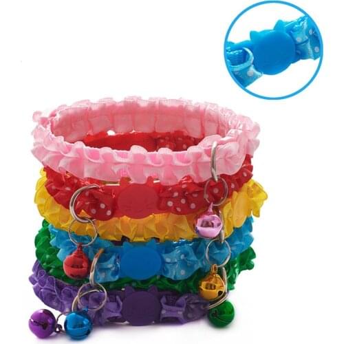 6 Colors Lovely Cat Dog Lace Collar With Bell Adjustable Buckle Collar Fashion Polka Dot Printed Cat Pet Supplies Accessories