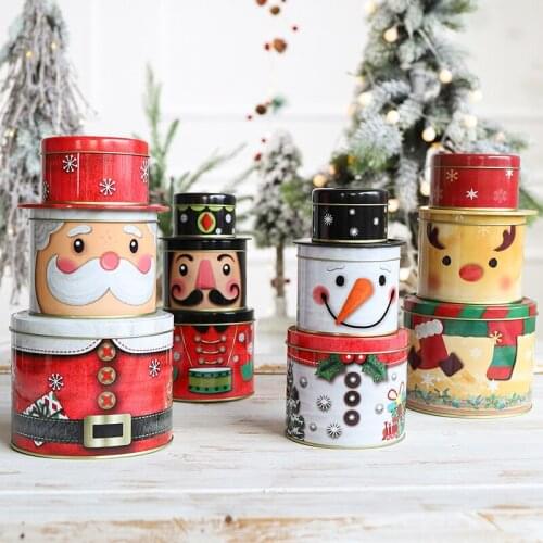 Christmas Gift storage Cans Candy box Creative spice Jars Three-tier Snack Tea Can Gift Santa Claus Elk Cute Sugar Container