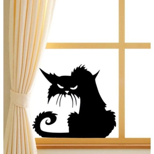 2Pcs DIY Black Fun Angry Cat Removable Sticker For Car Shop Showcase Window Laptop Halloween Decal Home Decorative Films