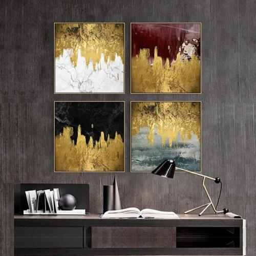 Nordic Golden Abstract Landscape wall art Canvas Painting Prints Posters Morden Pictures for Living Room Hotel Decor poster