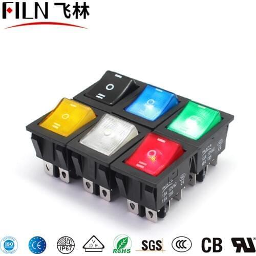FILN 15A/12V Heavy Duty 6 Pin T85 Rocker Switch ON-OFF-ON red blue green yellow white rocker switch illuminated