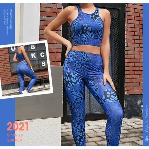 Blue Leopard Sport Suit Seamless Women Yoga Set Workout Sportswear Gym Clothing Fitness Crop Top High Waist Leggings Sport Set