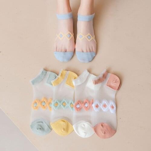 1 Pair Thin Summer Transparent Casual Women Low Cut Thin Polka Flower Print Candy Color Girls Socks Breathable Soft Socks