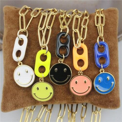 18inch 10pcs/lot New design enamel charm necklace,colorful smile face shape enamel jewelry,popular plated necklace wholesale