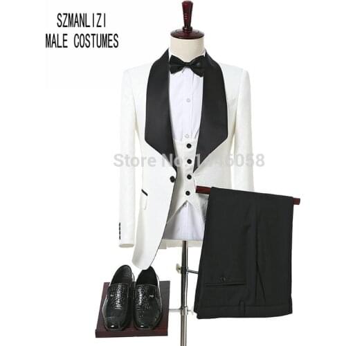 2017 Groom Tuxedos Shawl Lapel White Men Suits Latest Coat Pant Designs Men Groom Wedding Suits For Men Prom Tuxedo Custom Made