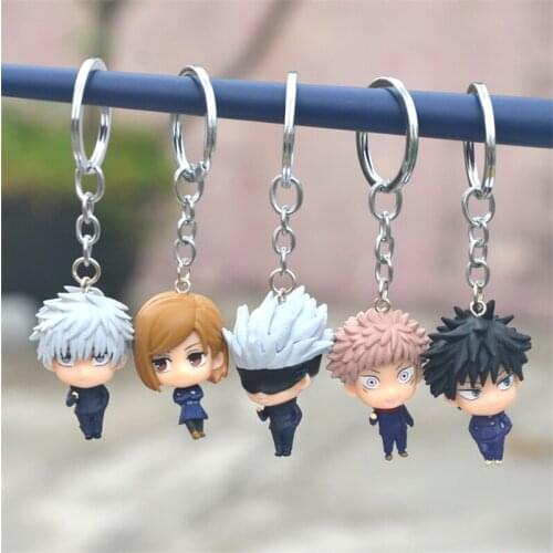 Anime Jujutsu Kaisen Demon Slayer Cartoon Action Figure Pendant Keychain Keyring Bag Accessories Itadori Yuji 5/6PCS/SET G31