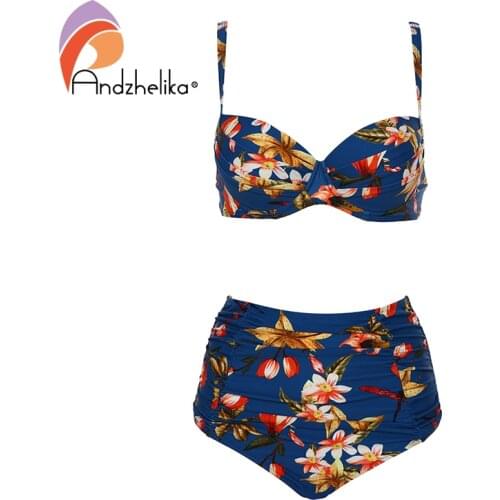 Andzhelika Floral Print High-Waisted Bikini Sets Sexy Push Up Swimsuit Two Pieces Swimwear Women 2021 Beach Bathing Suits