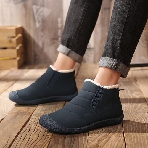 Bomlight High Quality Couple Ankle Shoes Men Winter Plush Snow Boots Male Anti Skip Thick Bottom Snow Footwear Fur Big Size 46