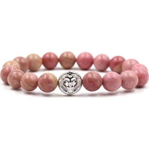 Lion head Beaded Bracelet black Natural Stone Beads Bracelet Braceletfor Men Women Friend Gift Charm Strand Jewelry